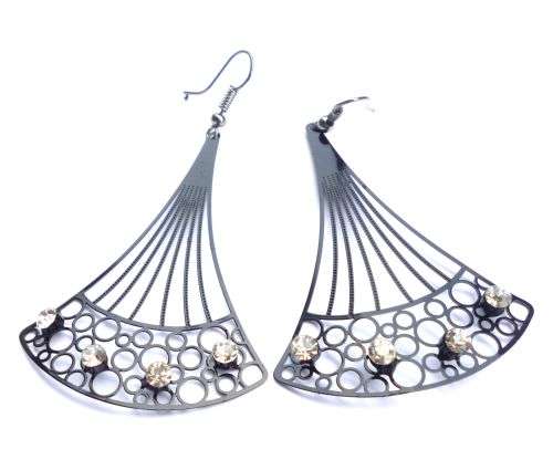 Balck Bell Earrings with diamantes - 64mm - in an organza pouch