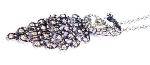 Tibetan Silver diamante swan pendant on a long necklace - in an organza gift bag