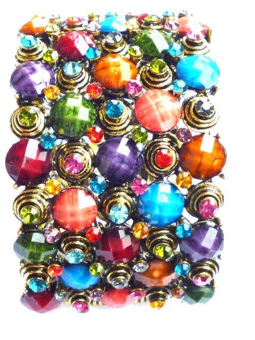 43mm Wide Antique Intricate Detail Bracelet with Diamantes & Opal Beads