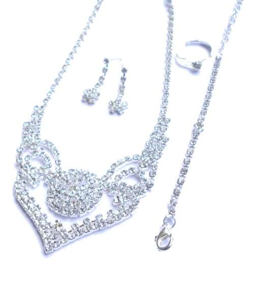 5 Piece DIAMANTE NECKLACE SET - Necklace, earrings, handchain, ring