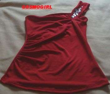 SUMMER SALE FREE SHIPPING***RED ONE SHOULDER DIAMANTE TOP***