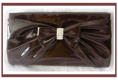 BROWN CLUTCH WITH BOW & DIAMANTE