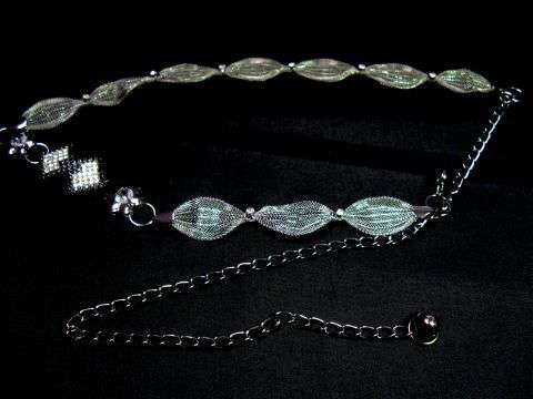 LADIES CHAIN STYLE MESH AND DIAMANTE BELT - GREY