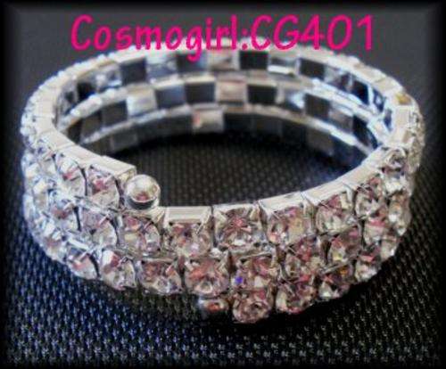LARGE DIAMANTE 3 ROWS WRAP BRACELET - ADJUSTABLE TO FIT ANY HAND
