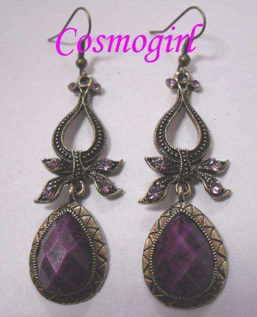 ANTIQUE CHANDELIER EARRINGS WITH COLOUR DIAMANTE'S & BEADS- 7cm