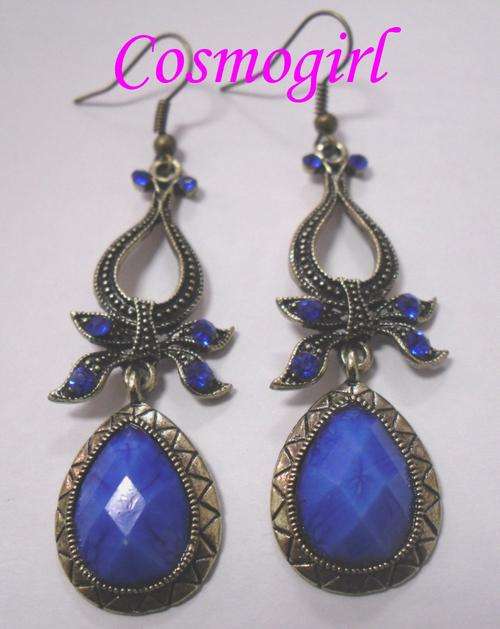 ANTIQUE CHANDELIER EARRINGS WITH COLOUR DIAMANTE'S & BEADS- 7cm
