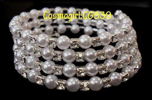 4 ROWS DIAMANTE & PEARL WRAP BRACELET