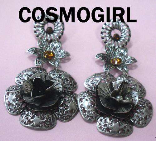 CHUNKY TIBETAN SILVER & RHINESTONE EARRINGS - 9.5cm