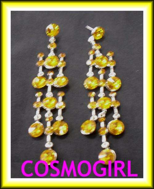 LARGE COLOUR DIAMANTE CHANDELIER EARRINGS - 12cm