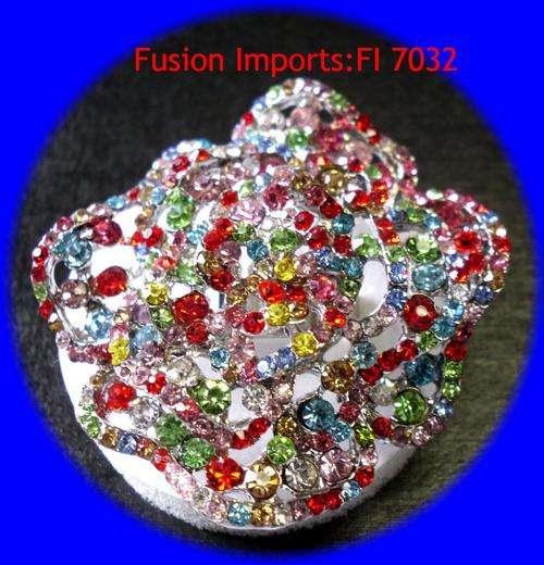 MESMERIZING LARGE 5cm X 5cm DIAMANTE & RHINESTONE RING - ADJUSTABLE SIZE