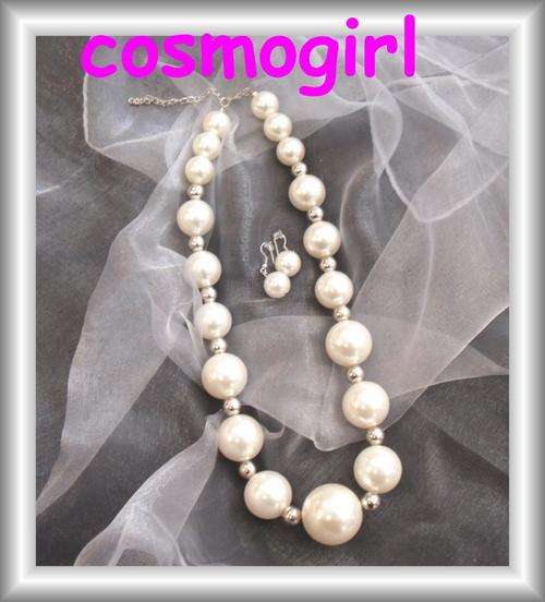 CHUNKY CREME LARGE PEARL BEAD NECKLACE & EARRINGS