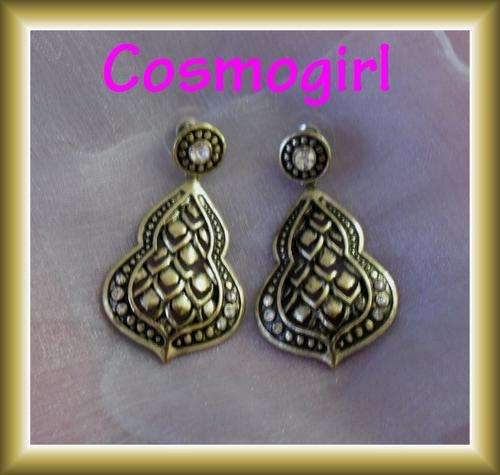 CRAZZZY R1 AUCTION - ANTIQUE SELF PRINT EARRINGS WITH DIAMANTE DETAIL - 5cm