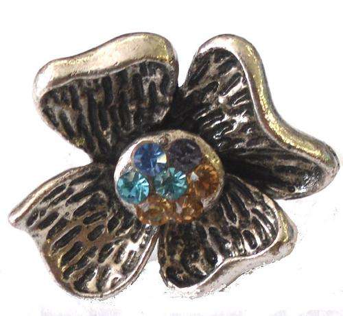 TIBETAN SILVER RING WITH DIAMANTES - ADJUSTABLE BAND