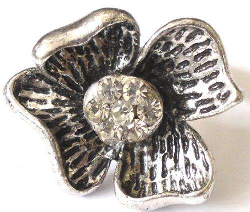 TIBETAN SILVER RING WITH DIAMANTES - ADJUSTABLE BAND