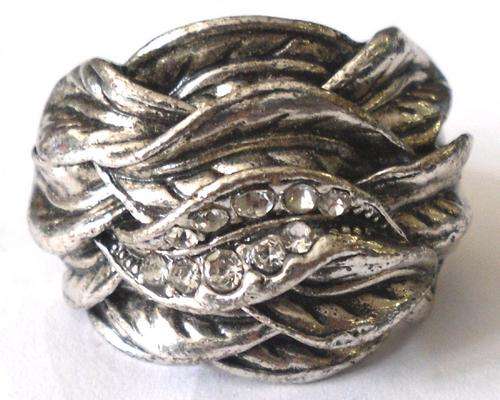 TIBETAN SILVER RING WITH DIAMANTES - ADJUSTABLE BAND