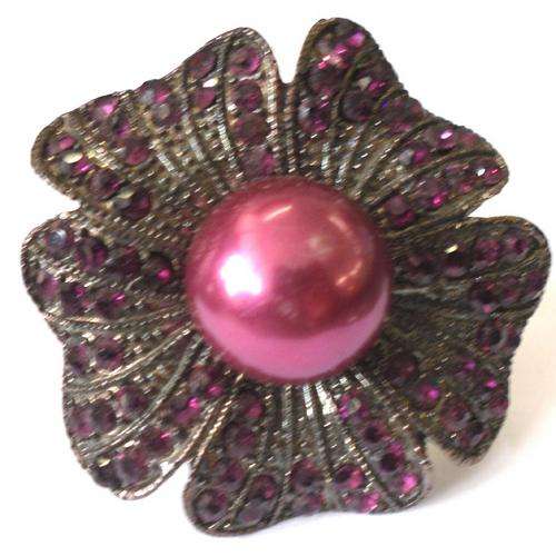 CRAZZZY R1 AUCTION - ANTIQUE RING WITH DIAMANTES & PEARL - ADJUSTABLE BAND
