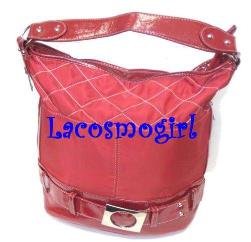 CLEARANCE SALE - RED HANDBAG WITH BUCKLE DETAIL - 40cm X 35cm