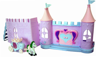 *** ALL NEW!!! Portable CASTLE Dollhouse with Lights, Music & Play Chariot ***