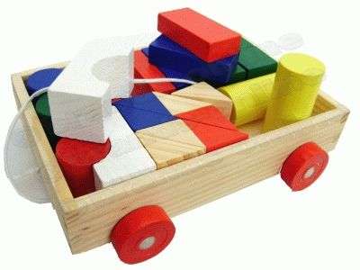 *** "Pull-Along Wooden Cart and Blocks - 26 Pieces" ***