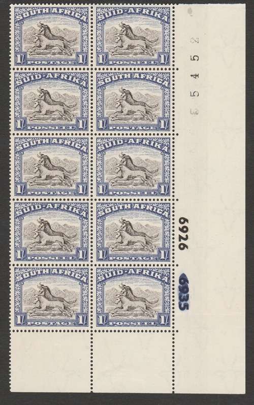UNION 1947-54: SACC 119: 1s CONTROL BLOCK 6926 6935: BLOCK OF 10: LMM- 2 SCANS