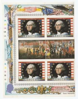 LESOTHO:1952: GEORGE  WASHINGTON : 250TH BIRTHDAY ANNIV  SET IN GUTTER BLOCKS OF 6 : LMM:14 SCANS