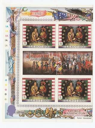 LESOTHO:1952: GEORGE  WASHINGTON : 250TH BIRTHDAY ANNIV  SET IN GUTTER BLOCKS OF 6 : LMM:14 SCANS