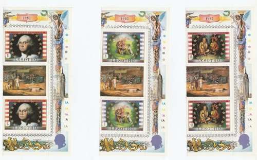 LESOTHO:1952: GEORGE  WASHINGTON : 250TH BIRTHDAY ANNIV  SET IN GUTTER BLOCKS OF 6 : LMM:14 SCANS
