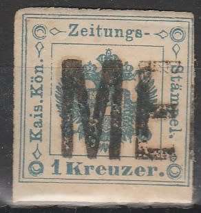 AUSTRIA: 1853: NEWSPAPER FISCAL 1K STAMP : USED:RARE STAMP