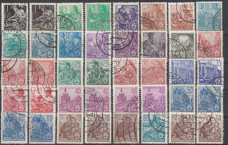 GERMANY: EAST: 1953: DESIGN IN DOTS AND LINES: PLUS OVERPRINTS