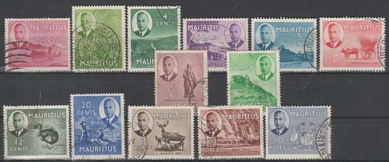 MAURITIUS: 1950 : USED SET TO 10 RUPEES:HIGH CV