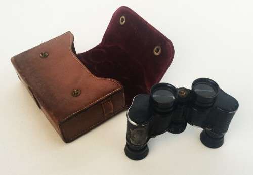 SMALL PAIR OF STARLUX MINUM BINOCULARS IN A LEATHER CASE!!