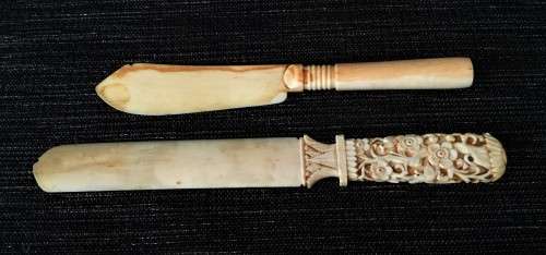 STUNNING PAIR OF BONE CARVED LETTER OPENERS!! *VALUALBLE*