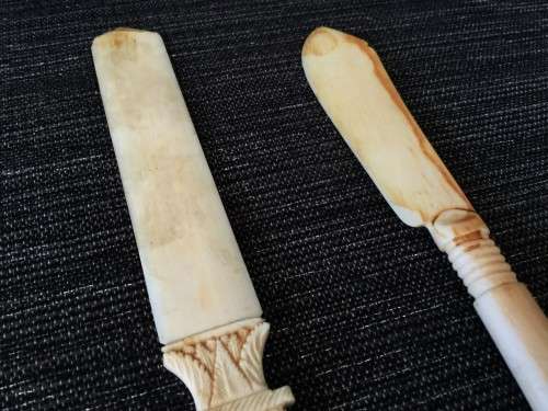 STUNNING PAIR OF BONE CARVED LETTER OPENERS!! *VALUALBLE*