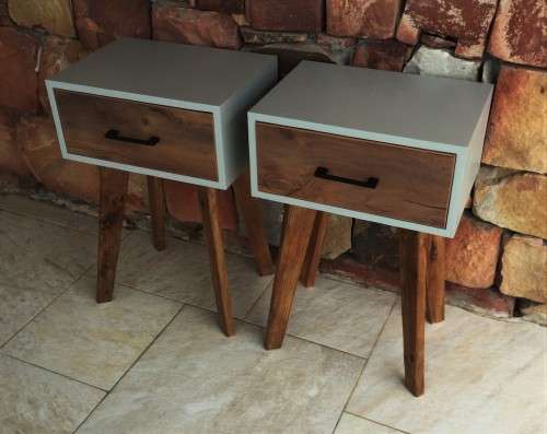 GREY AND WOODEN MID-CENTURY SIDE TABLES! *RETRO* *RETAIL FOR R1299 each*
