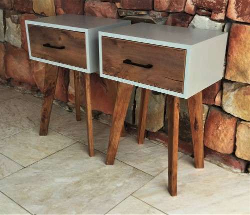 GREY AND WOODEN MID-CENTURY SIDE TABLES! *RETRO* *RETAIL FOR R1299 each*