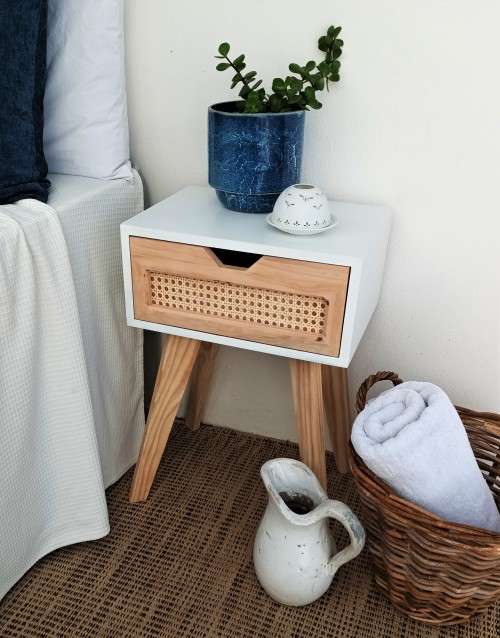 WHITE AND RATTAN/WOODEN MID-CENTURY SIDE TABLES! *RETRO* *RETAIL FOR R1499 each*