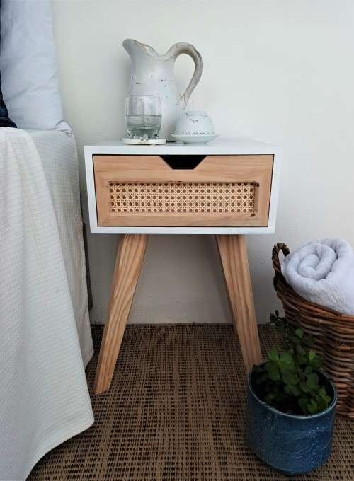 WHITE AND RATTAN/WOODEN MID-CENTURY SIDE TABLES! *RETRO* *RETAIL FOR R1499 each*