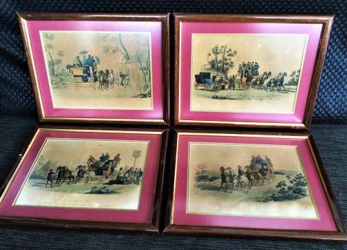 COMPLETE SET OF 4 CIRCA 1845 STAGE COACH LITHOGRAPHS!! 177 YEARS OLD!