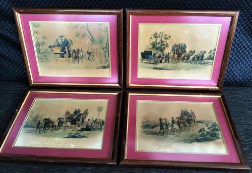 COMPLETE SET OF 4 CIRCA 1845 STAGE COACH LITHOGRAPHS!! 177 YEARS OLD!