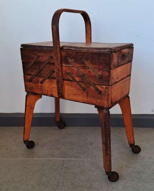 VINTAGE WOODEN SEWING BOX MADE IN WEST GERMANY!