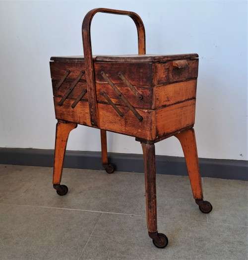 VINTAGE WOODEN SEWING BOX MADE IN WEST GERMANY!
