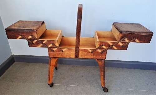 VINTAGE WOODEN SEWING BOX MADE IN WEST GERMANY!