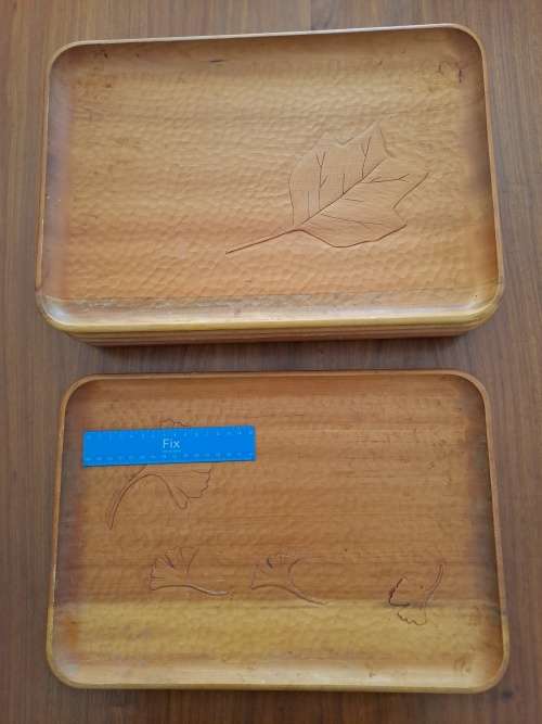 Six Wooden Carved Lap Trays - hand carved