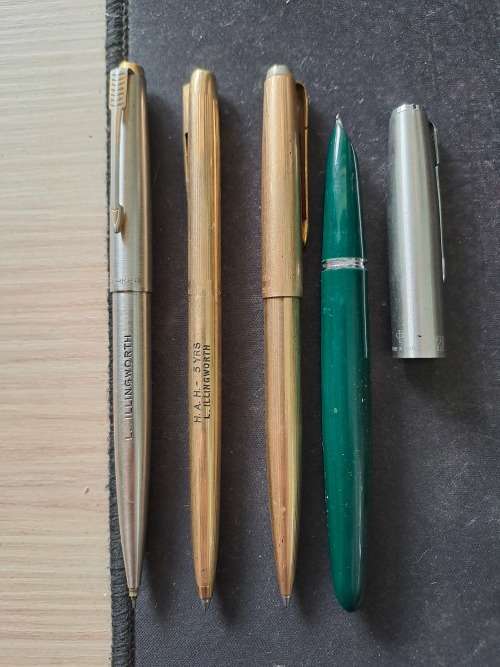 Lot of Pens - 1 Parker Fountain Pen, 1 Ballpoint, 1 Pencil & I Ball Point Shaffer Pen 12k - engraved
