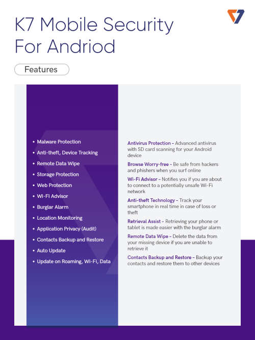 K7 Mobile Security for Android Mobile Antivirus 2021|1 User, 1 Year|-Email Delivery