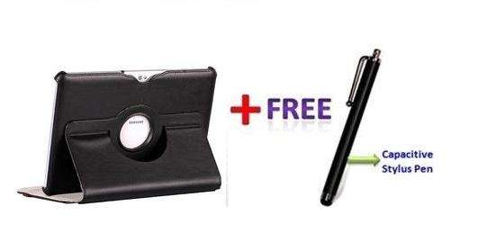 ** FREE STYLUS** BLACK 360 DEGREE ROTATING COVER FOR NEW SAMSUNG GALAXY P5100