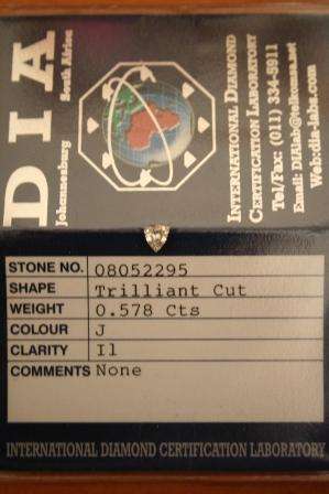 ***** 0.578ct Trilliant Cut DIA CERTIFIED DIAMOND ****** No Reserve.