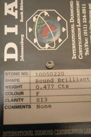 ***** 0.477ct Round Brilliant Cut DIA CERTIFIED DIAMOND ****** No Reserve.