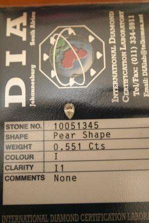***** 0.551ct Pear Shape DIA CERTIFIED DIAMOND ****** No Reserve.