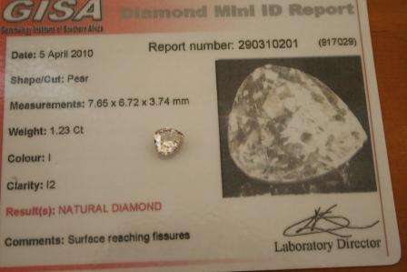 ***** 1.230ct Pear Shaped GISA CERTIFIED DIAMOND ****** No Reserve.